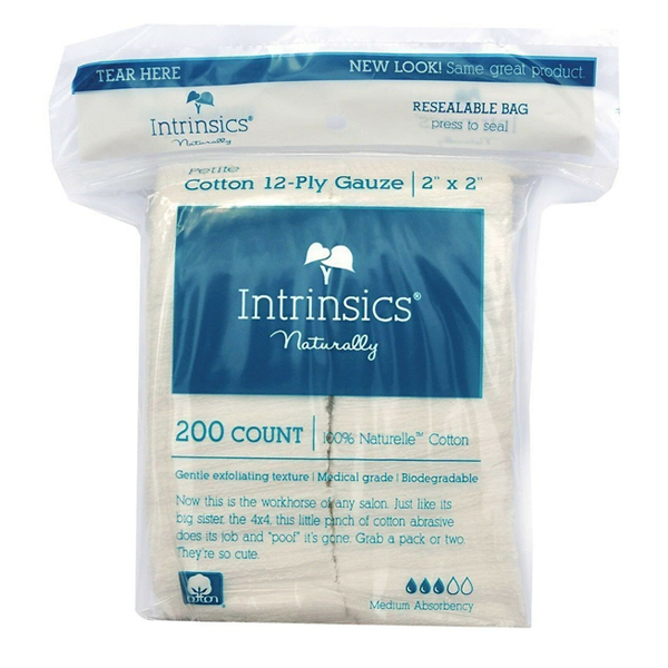 Intrinsics Petite Cotton 12-Ply Gauze 2″ x 2″, Medical grade 100% pure cotton 200 per bag