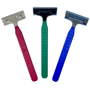Rubber Handle Disposable Twin Blade Razor with Lube Strip