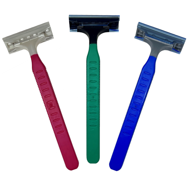 Rubber Handle Disposable Twin Blade Razor with Lube Strip