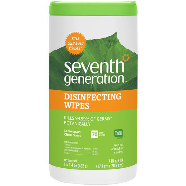 Seventh Generation Lemongrass Disinfectant wipes 70 per canister